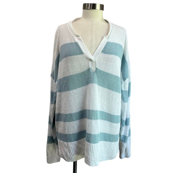 Haven Organic Cotton Linen Stripe V Neck Sweater Casual Size XL - Picture 2 of 7